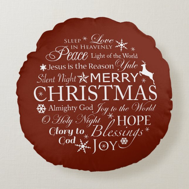 Kersttypografie Rond Kussen (Voorkant)