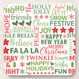 Kersttypografie Rood & Groen Naadloos Patroon Bier Onderzetter