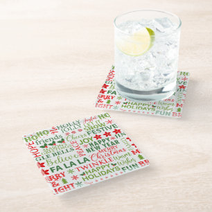 Kersttypografie Rood & Groen Naadloos Patroon Glazen Onderzetter