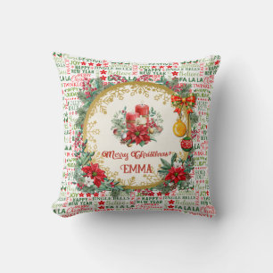 Kersttypografie Rood & Groen Naadloos Patroon Kussen