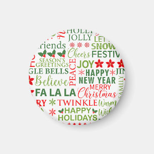 Kersttypografie Rood & Groen Naadloos Patroon Magneet