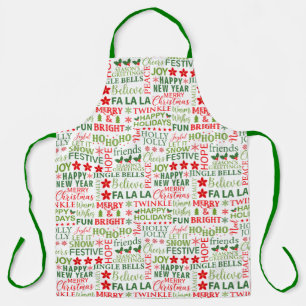 Kersttypografie Rood & Groen Naadloos Patroon Schort