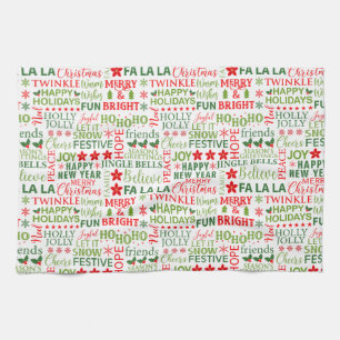 Kersttypografie Rood & Groen Naadloos Patroon Theedoek