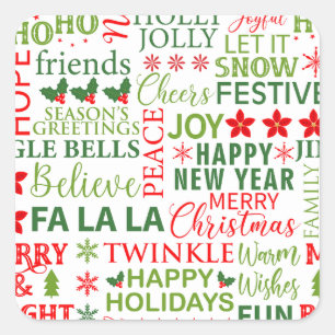 Kersttypografie Rood & Groen Naadloos Patroon Vierkante Sticker