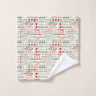 Kersttypografie Rood & Groen Naadloos Patroon Washandje