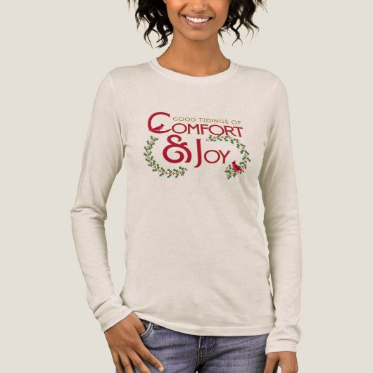 Kersttypografie Troost en Vreugde Hulst Tri-Blend Shirt (Voorkant)