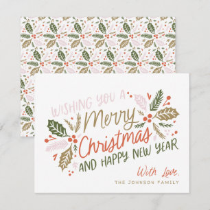 Kersttypografie 'Vintage Holly Bright' Feestdagenkaart