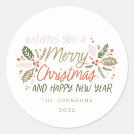 Kersttypografie 'Vintage Holly Bright' Ronde Sticker