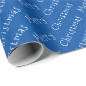 Kersttypografie White op Blue Wrapping Paper Cadeaupapier (Rol Hoek)