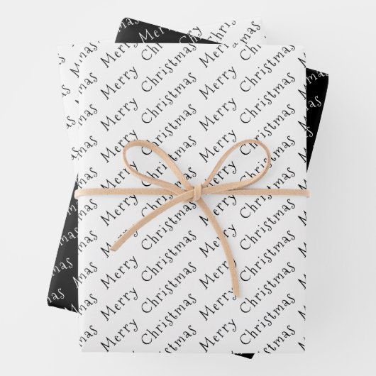 Kersttypografie zwart-wit inpakpapier vel (In situ)