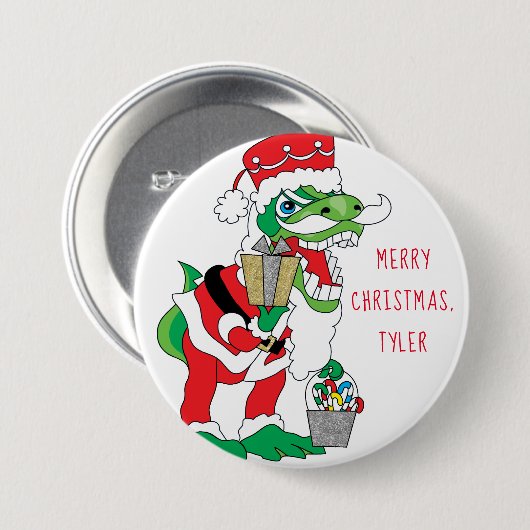 kersttySantaSaurus Ronde Button 7,6 Cm (Voorkant /achterkant)