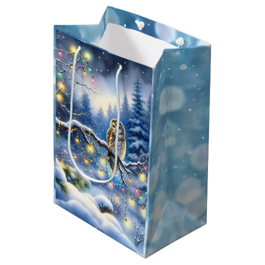 Kerstuil in betoverd magisch winterbos medium cadeauzakje (Voorkant Gekanteld)