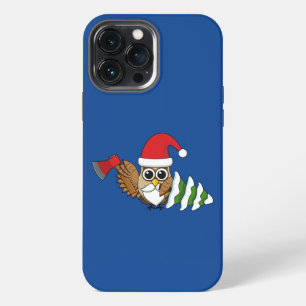 Kerstuil met Bijl en Besneeuwde Dennenboom iPhone 13 Pro Max Hoesje