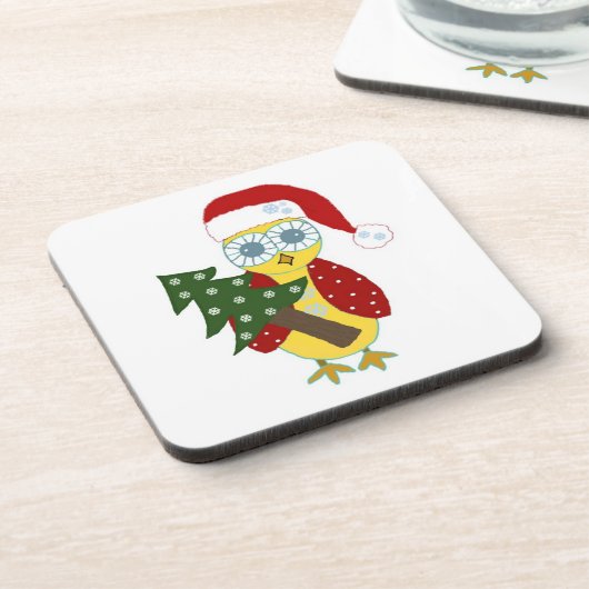 Kerstuil met een kerstboom drankjes onderzetter (Linkerzijde)