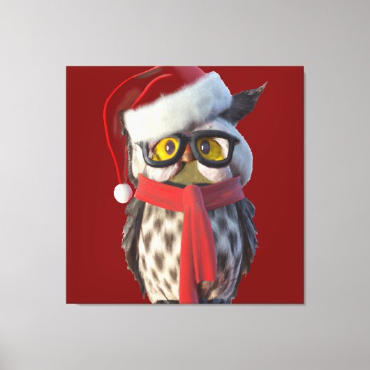 Kerstuil met kerstmannenpak en rode sjaal canvas afdruk (Voorkant)