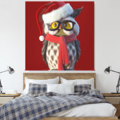 Kerstuil met kerstmannenpak en rode sjaal canvas afdruk (Insitu (Slaapkamer))