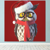 Kerstuil met kerstmannenpak en rode sjaal canvas afdruk (Insitu (Houten vloer))