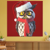 Kerstuil met kerstmannenpak en rode sjaal canvas afdruk (Insitu (Woonkamer))
