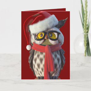 Kerstuil met kerstmannenpak en rode sjaal feestdagen kaart
