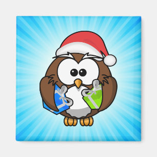 Kerstuil met kerstmuts-15840 magneet