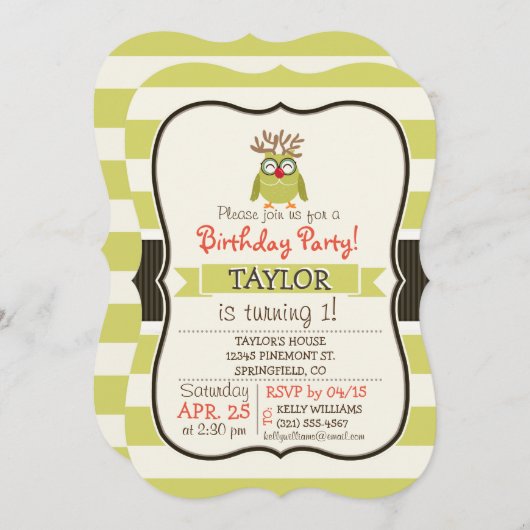 Kerstuil met lichtgroene retro strepen kaart (Voorkant / Achterkant)