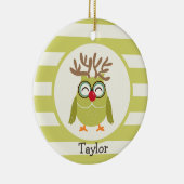 Kerstuil met lichtgroene retro strepen keramisch ornament (Rechts)