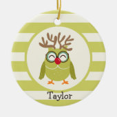 Kerstuil met lichtgroene retro strepen keramisch ornament (Voorkant)