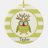 Kerstuil met lichtgroene retro strepen keramisch ornament (Achterkant)