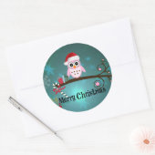 Kerstuil, schattig en knuffelig ronde sticker (Envelop)