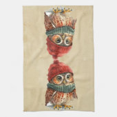 Kerstuil Winter Waterverf Fun Animal Theedoek (Verticaal)