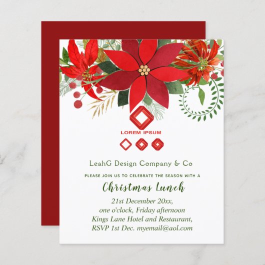 Kerstuitnodiging Bedrijf (LOGO TOEVOEGEN) Poinsett (Voorkant / Achterkant)