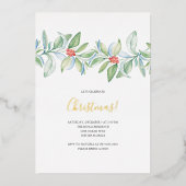 Kerstuitnodiging Botanische Waterverf Folie Feestdagenkaart (Voorkant)