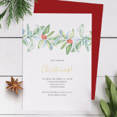 Kerstuitnodiging Botanische Waterverf Folie Feestdagenkaart