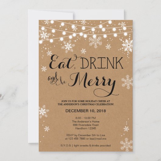 Kerstuitnodiging / Eat Drink & BE Merry Invite Kaart (Voorkant)