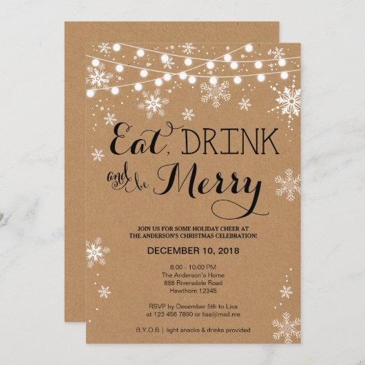 Kerstuitnodiging / Eat Drink & BE Merry Invite Kaart (Voorkant / Achterkant)
