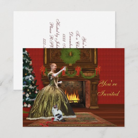 Kerstuitnodiging,  feestdag thuis kaart (Voorkant / Achterkant)