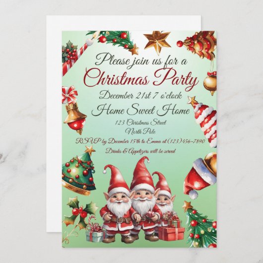  Kerstuitnodiging Feestdagenkaart (Voorkant / Achterkant)