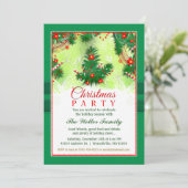 Kerstuitnodiging - feestelijke partij rood en groe kaart (Staand voorkant)