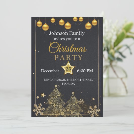 kerstuitnodiging | gouden uitnodiging (Staand voorkant)