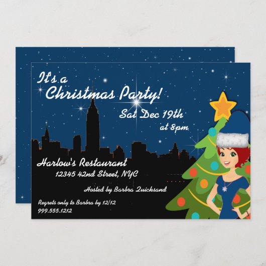Kerstuitnodiging in New York Kaart (Voorkant / Achterkant)