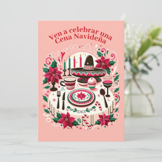 Kerstuitnodiging Kerstavondiners Spanish Kaart (Staand voorkant)