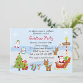 Kerstuitnodiging Kinder Feest Sneeuwman Santa Kaart (Staand voorkant)
