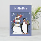 Kerstuitnodiging met een grappige pinguïn kaart (Staand voorkant)
