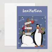 Kerstuitnodiging met een grappige pinguïn kaart (Voorkant / Achterkant)