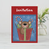 kerstuitnodiging met een grappige teddybeer kaart (Staand voorkant)