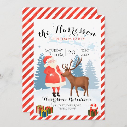 Kerstuitnodiging met Kerstman en rendier Kaart (Voorkant / Achterkant)