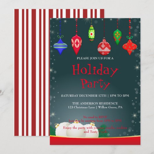 Kerstuitnodiging met Kerstversiering Kaart (Voorkant / Achterkant)