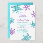 kerstuitnodiging | Paarse Turquoise Snowflake Kaart (Voorkant / Achterkant)