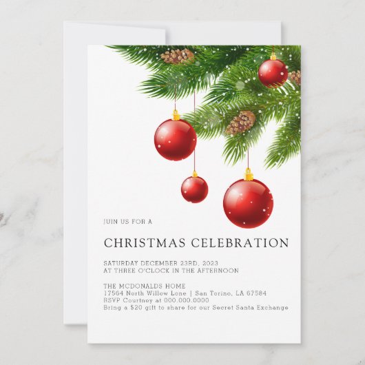 Kerstuitnodiging Printable, Moderne Kerstmis Kaart (Voorkant)