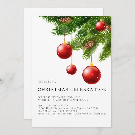 Kerstuitnodiging Printable, Moderne Kerstmis Kaart (Voorkant / Achterkant)